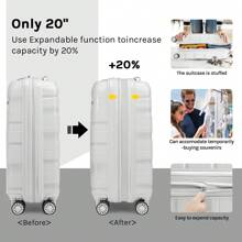 Joyway 3-Piece Carry-On Luggage Set, PP Material Suitcase With Spinner Wheels, Hard Shell, TSA Lock, School, Cruise, And Dorm Essentials, Dorm Essentials For College, School, Travel Case, Suitcase, Suitcase, Durable - trắng - Xem 6