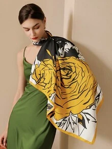 1 Chiếc 35 Inch Hai Dây Đầu Khăn Choàng Nữ Khăn Vuông Lớn Xa Hoa Mềm Mại Với Thời Trang In Hình Khăn Hijab - Nhiều màu - Xem 3