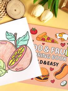 1pc Creative Coloring Book With 40 Pages Of Food & Fruit Cartoons, Ideal As Birthday Or Festival Gift Back To School