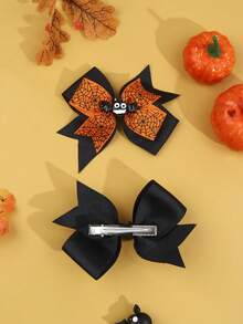 2pcs Halloween Spider Hair Bows For Women Grosgrain Ribbon Spider Web Pattern Alligator Clips Cosplay Pigtail Bows Costume Party Hair Clips Women Hair Accessories Halloween Pumpkin - Orange - View 4