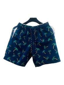 KIT 3 Men's Bermuda Shorts Thick Tactel 3 Pockets Coconut Tree Print Beach Casual Training Comfort - Màu xanh lam - Xem 6