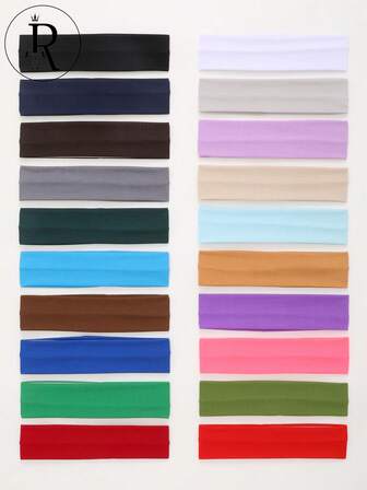 20条装男女通用弹力发带，柔软面料，适合长短发，可用于瑜伽、跑步、健身和休闲街头风格，涤纶材质，四季皆宜，秋冬季女士发饰，度假装扮优雅围巾，柔软头巾