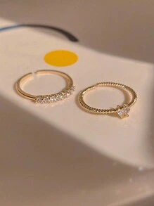 5pcs Elegant Minimalist Luxurious CZ & Faux Pearl Heart Decor Fashion Ring Set For Women Valentines,Mom,Mother,Mother's Day,Gift - Yellow Gold - View 7