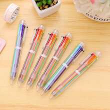 6 Color Ballpoint Pens With Transparent Spring Refills, Retractable Colored Pens Stationery, Student Prizes - Multicolor - View 9