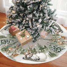 1pc Christmas Tree Skirt, Vintage Country Style Snowman & Deer Design, Suitable For Christmas Tree Tabletop Decoration - Multicolor - View 2
