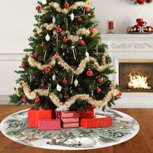 1pc Christmas Tree Skirt, Vintage Country Style Snowman & Deer Design, Suitable For Christmas Tree Tabletop Decoration - Multicolor - View 6