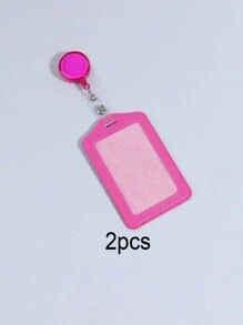 1pc Solid Color Card Cover With Card Buckle, Simple Portable Card Holder For Office, School, Student - Hot Pink - View 14