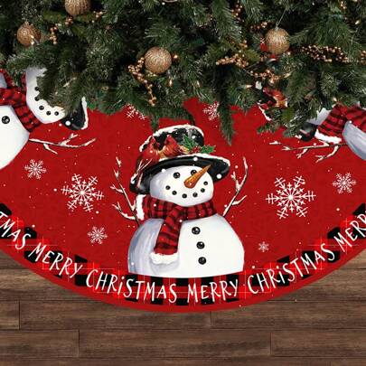 1pc Christmas Tree Skirt With Snowman, Traditional Patterns And More, Suitable For Christmas Tree Decoration, Party Decor, And Home Dining Area, Adds Vintage, Cozy And Whimsical Vibes To Your Holiday Celebration