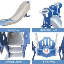 Ximido 4 In 1 Kids Swing And Slide ,Indoor Outdoor Playground For Children Baby Swing Set With Slide, Basketball Hoop For Boys And Girls - 粉色 - 查看 3