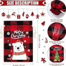 随机颜色 2/4/8 件圣诞亚麻束礼品袋-水牛格子和雪花图案，可重复使用的亚麻礼品袋适用于节日派对礼品和礼品包装袋。圣诞装饰品圣诞装饰圣诞礼物圣诞派对用品圣诞礼品袋圣诞袋圣诞贴纸 - 彩色 - 查看 5