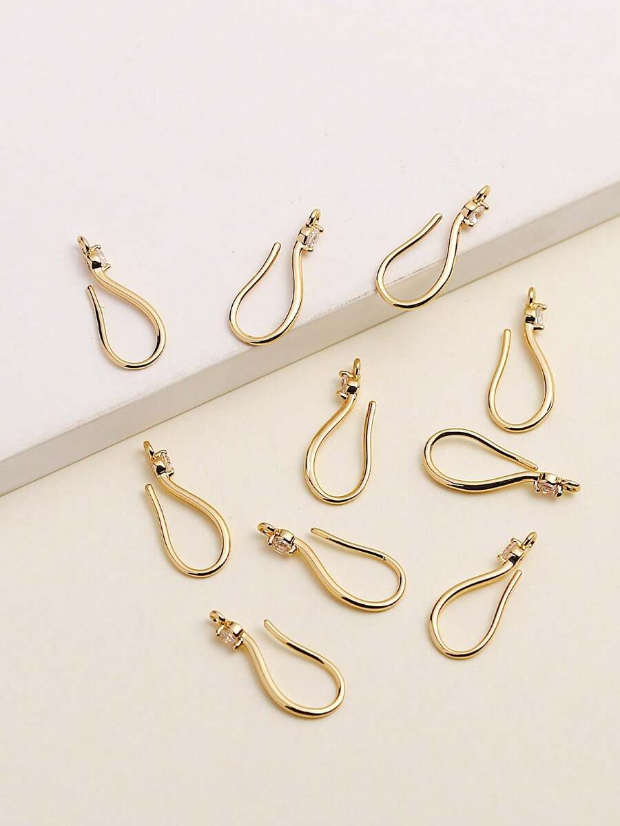 10 件铜镀金方晶锆石圆环 DIY 耳环配件 - 金黃色 - 查看 1