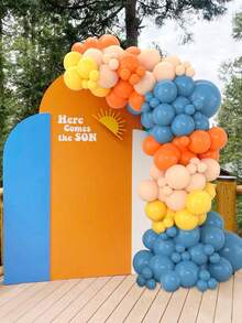 114 件橙蓝色气球花环拱门套件，波西米亚主题洗礼生日派对墙壁背景装饰用品，家庭节日派对装饰气球链套装和气球配件 - 藍色橘色 - 查看 5