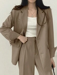 Traje de Alta Moda Casual Slim Fit Light Business para Mujer - Caqui - Ver 3