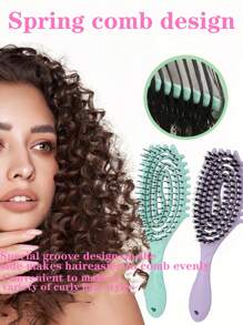 1pc Hair Brush With Bouncey Curl Defining Bristles, Hollow Design Pig Bristle Hair Comb With Special Recessed Sides For Easy Even Hair Brushing And Various Curled Hairstyles - Multicolor - View 4