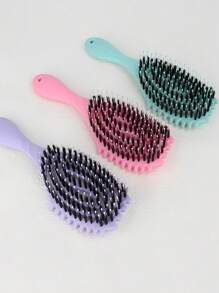 1pc Hair Brush With Bouncey Curl Defining Bristles, Hollow Design Pig Bristle Hair Comb With Special Recessed Sides For Easy Even Hair Brushing And Various Curled Hairstyles - Multicolor - View 6