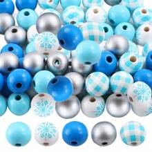 20/50 件 16 毫米圣诞木珠红色绿色水牛格子，冬季金色银色白色雪花图案木质抛光隔珠，彩色木珠适用于圣诞派对节日 DIY 乡村农舍分层托盘家居装饰工艺品花环珠宝制作 - 彩色 - 查看 13