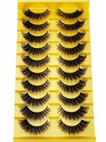10对5D水貂毛假睫毛，交叉浓密自然款假睫毛条 - 黑色 - 查看 2