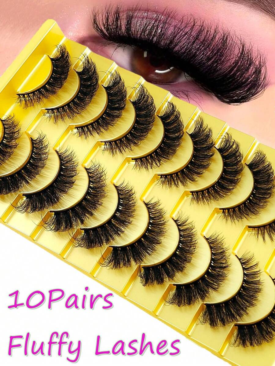 10对5D水貂毛假睫毛，交叉浓密自然款假睫毛条 - 黑色 - 查看 1