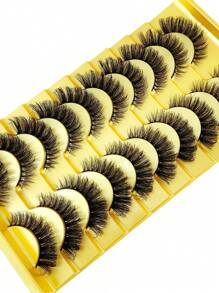 10对5D水貂毛假睫毛，交叉浓密自然款假睫毛条 - 黑色 - 查看 6