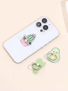 Soporte anular adhesivo para teléfono con diseño de planta de dibujos animados de cactus y aguacate - multicolor - Ver 3