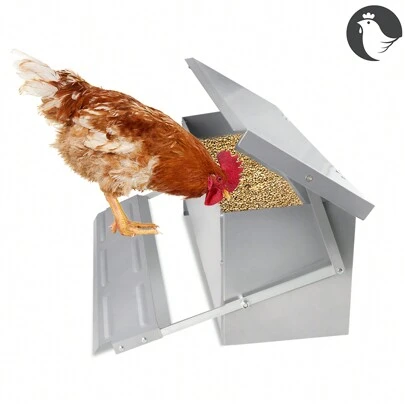 VA-Cerulean Chicken Feeder 5kg/10kg Poultry Feeder With Rat-Proof Feet Pedal, Waterproof Lid Made Of Galvanized Steel Feeding Trough For Chickens, Ducks, Geese