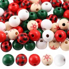 20/50 件 16 毫米圣诞木珠红色绿色水牛格子，冬季金色银色白色雪花图案木质抛光隔珠，彩色木珠适用于圣诞派对节日 DIY 乡村农舍分层托盘家居装饰工艺品花环珠宝制作 - 彩色 - 查看 12