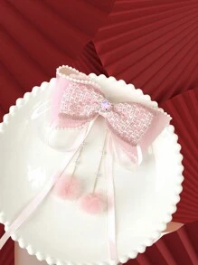 1pc Bowknot & Pearl Edge Tassel Hair Clip