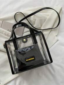 Womens Clear Tote Bags Set Mini Casual Transparent Shoulder Crossbody Bags Shopping Commuter Bags - 黑色 - 查看 1