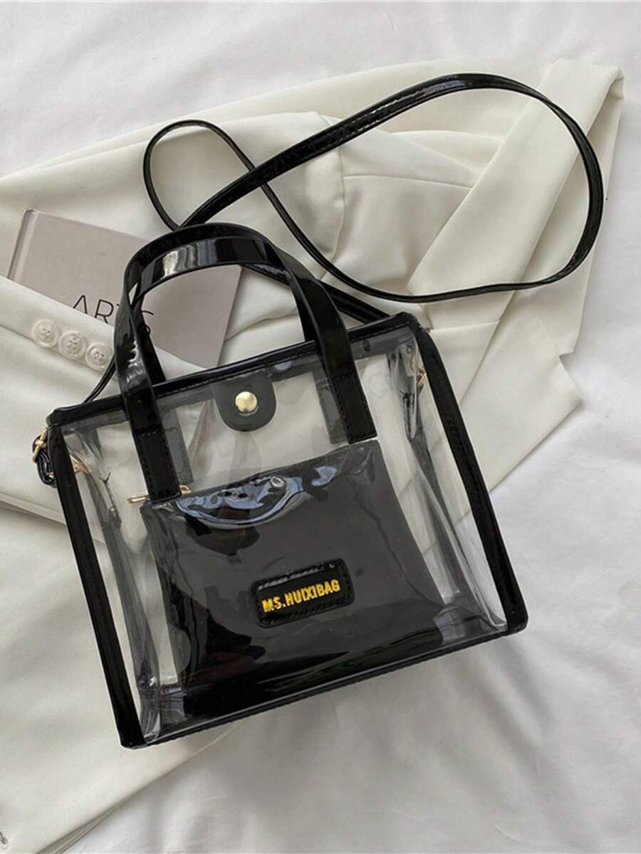 Womens Clear Tote Bags Set Mini Casual Transparent Shoulder Crossbody Bags Shopping Commuter Bags - 黑色 - 查看 1