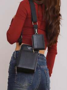 Tianci_Tejia 3-Zipper Crossbody Cell Phone Wallet Bag - màu đen - Xem 1