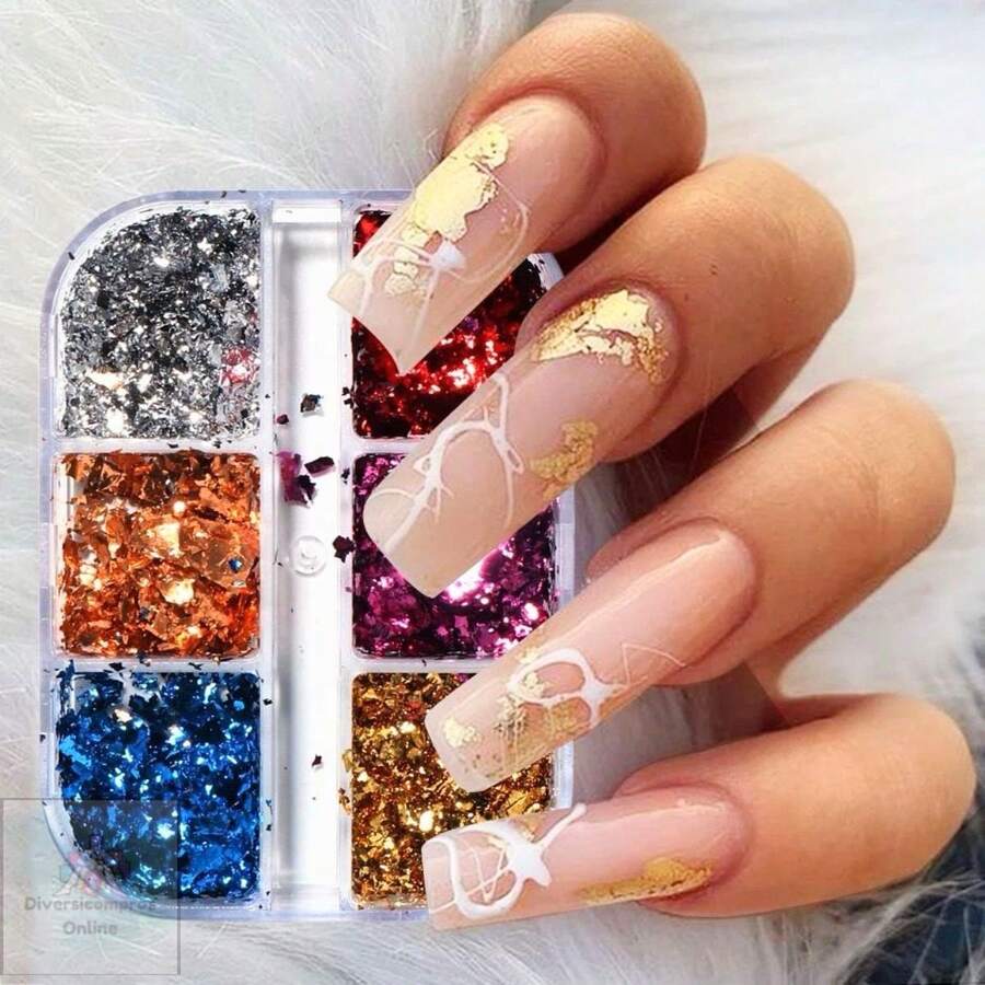 Gold Foil Colorful Nail Sticker Decoration With 6 Colors - 彩色 - 查看 1