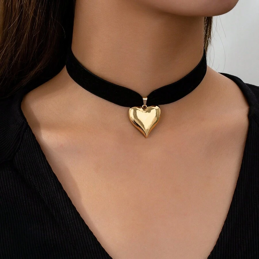 1 chiếc vòng cổ choker hình trái tim sang trọng tối giản mới dành cho ngày lễ tình nhân, mẹ, mẹ, ngày của mẹ, quà tặng - màu đen - Xem 1