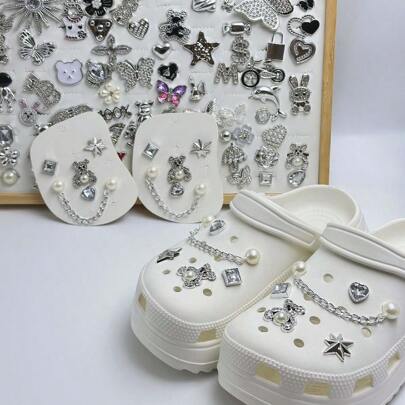 10pcs DIY Shoe Decoration Charms - Crystal, Diamond, Pearl Chains, Fashionable Cute Decorations For Sandals, Clogs, Removable Shoe Clips, Perfect For Holidays, Birthdays, Girls