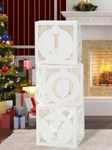 3 件 27 厘米圣诞装饰品透明镂空欢乐盒欢乐积木装饰品适用于节日派对装饰、家居装饰、壁炉装饰、圣诞节 - 白色 - 查看 3