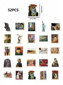52入組油畫藝術梵高和蒙娜麗莎塗鴉貼紙,適用於行李、筆記本和汽車裝飾,防水 - 彩色 - 查看 7