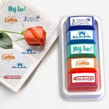 Set de 5 sellos para maestros de español, sellos para maestros de aula, sellos para calificar a los maestros, set de 5 piezas de colores con estuche transparente, de vuelta a la escuela