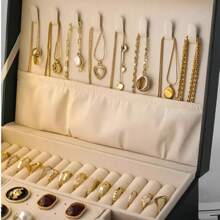 High Quality 3 Layers Storage Leather Jewelry Necklace Jewelry Box - trắng - Xem 5