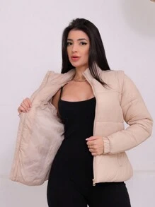 Jaqueta Puffer Longa Bobojaco Feminina Vira Colete Gominho - Bege - Visão 4