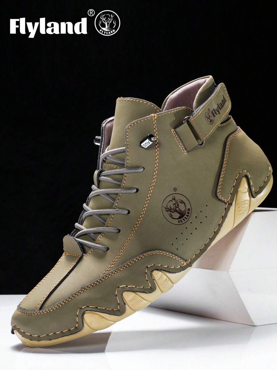 Botas Chukka de vestir casuales de uso diario y de oficina, de cuero genuino clásico original FLYLAND para hombres - Verde militar - Ver 1