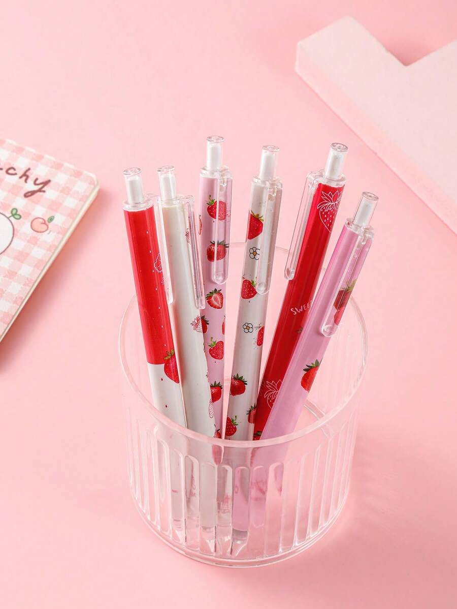 1/4/6 支可爱甜美草莓圆珠笔带笔盒，随机搭配 - 彩色 - 查看 1