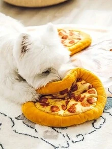 毛绒披萨形状宠物吱吱叫玩具由聚酯纤维制成，可发出声音 - 橘色 - 查看 6