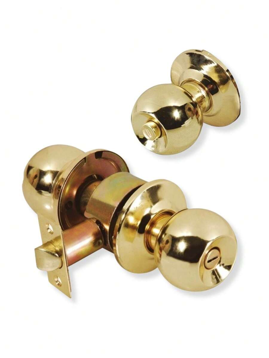 Cerradura Chapa Perilla Puerta Baño Pomo Laton Brillante Dorado Accesorios Hogar Casa - Amarillo - Ver 1