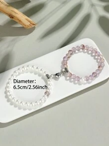 2pcs Classic Heart Magnetic Clasp Bracelet Set, Turquoise Represents Luck & Success, Crystal Energy Stone Bracelet, Friendship/Couple Valentine's Gift, Daily Accessory, 8mm Beads Crystal Bracelet Set - Multicolor - View 30