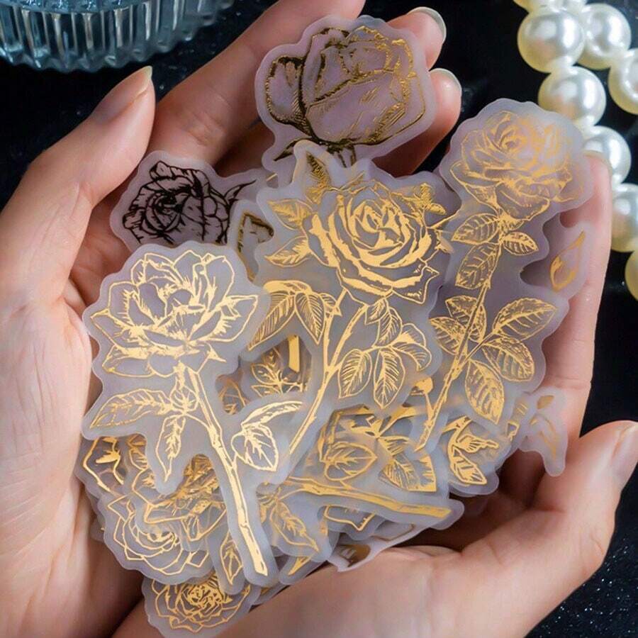 2 包（同款）80 张玫瑰花贴纸、DIY 剪贴簿装饰材料、节日礼物、个性化拼贴贴纸艺术 - 2包 - 查看 1