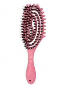 1pc Hair Brush With Bouncey Curl Defining Bristles, Hollow Design Pig Bristle Hair Comb With Special Recessed Sides For Easy Even Hair Brushing And Various Curled Hairstyles - Multicolor - View 9