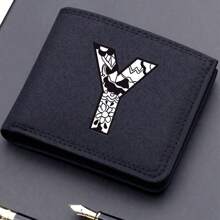 1pc Men's 26 Letters Printing Canvas Short Wallet Initial Name Double Fold Wallet Business Casual Short Wallet With Card Slots Wallet Small Card Case Gifts For Men Wallet Purse Wallet Small Wallet Men Wallet Leather - Black - View 35