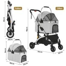 3 In 1 Dog Buggy Transport Bag Cat Buggy, Up To 40 Kg, Portable Pet Stroller, Dog Stroller With Mesh Windows & Cup Holder & Spring Shock Absorber, For Small And Medium-Sized Cats And Dogs - Xám - Xem 2