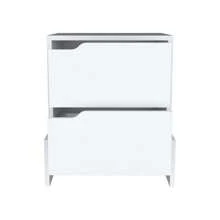 White Modern Easy-To- Install Bedside Nightstand With 2-Drawers, With Openwork Gola Handles, With Floor Fixing With Two Sturdy Particle Board Legs