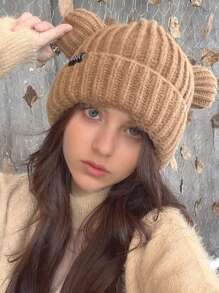 Cappello lavorato a maglia a forma di orsetto, stile 2024, spesso e caldo, antivento, cartone animato, carino, casual, in poliestere, con design a lettere e animali, adatto per l'autunno e l'inverno, Ognissanti - cappello - Visualizzare 12