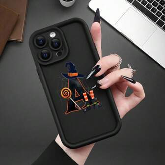1pc Halloween Letter A Pattern Witch Hat, Unique Letter & Spider Web Design, Great Gift For Friends, Family, Couples. Black Matte Soft Case With Full Protection Against Dust And Water, Compatible With Apple Devices